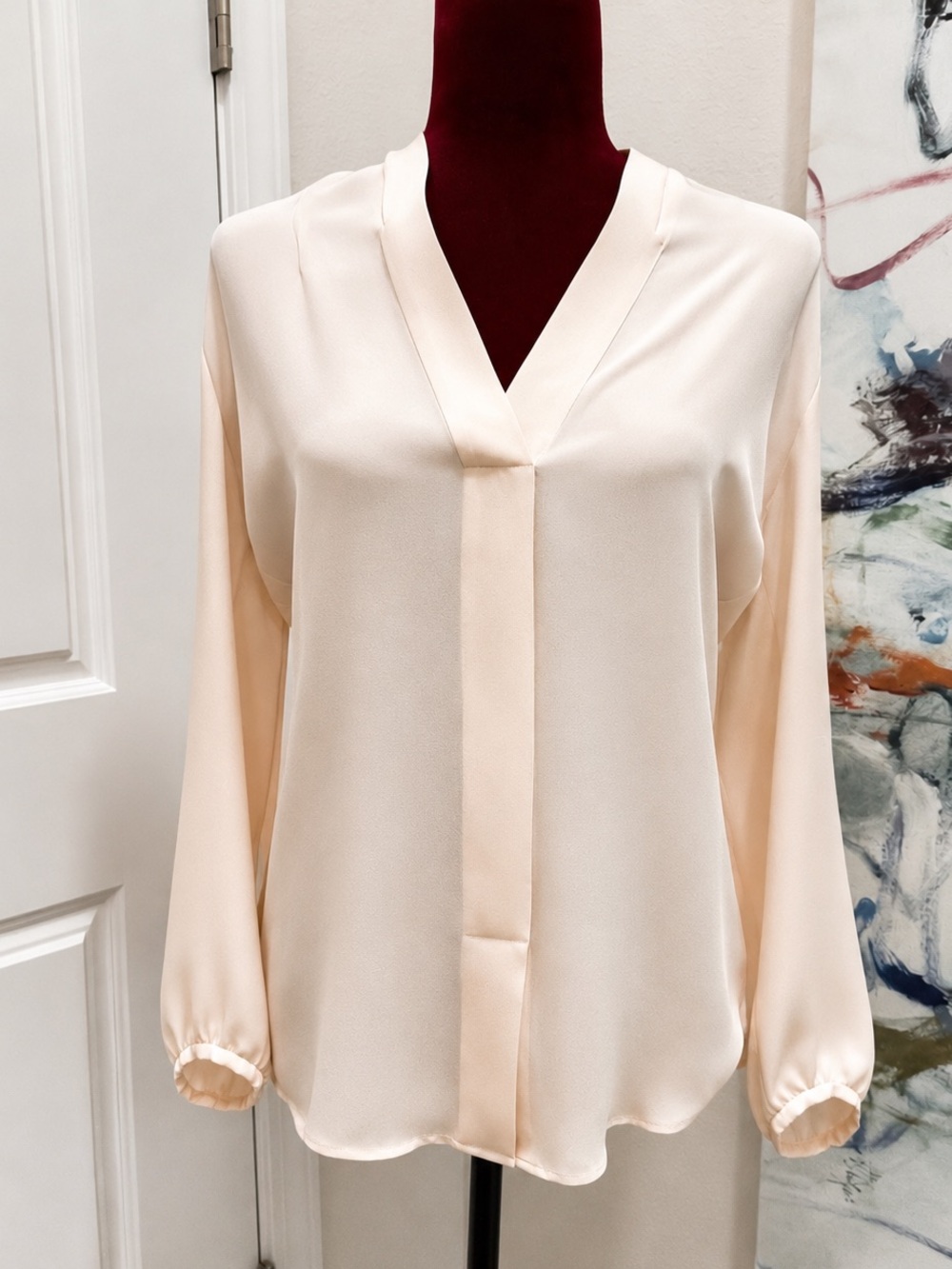 Theory Soft Blush Silk V-Neck Draped Blouse S 2